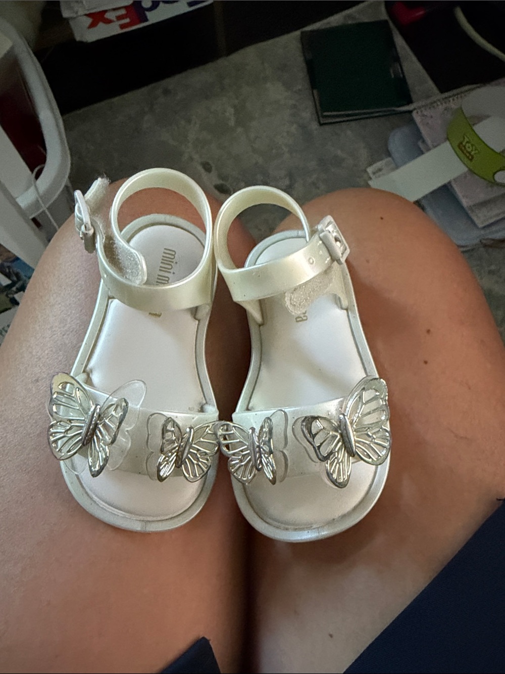 Mini Melissa White Sandals with Silver Butterfly Accents
